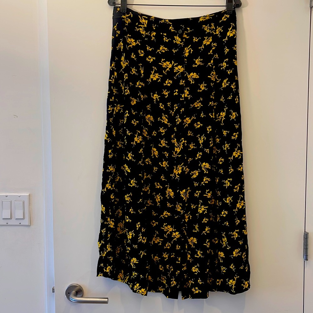 Ganni Black and Yellow Floral A-line Skirt